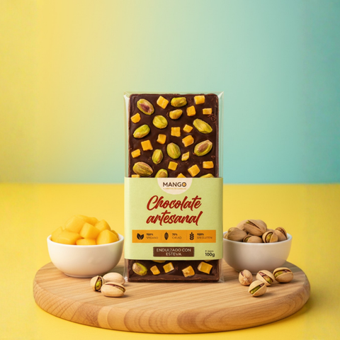 Chocolate con mango y pistachos al 90% Cacao