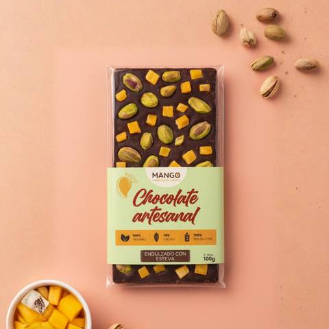 Chocolate con mango y pistachos al 90% Cacao