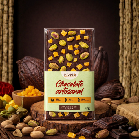 Chocolate con mango y pistachos al 90% Cacao
